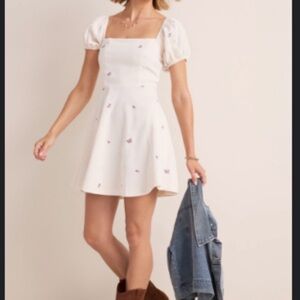 Francesca's Collections Corduroy Embroidered Floral Mini Dress